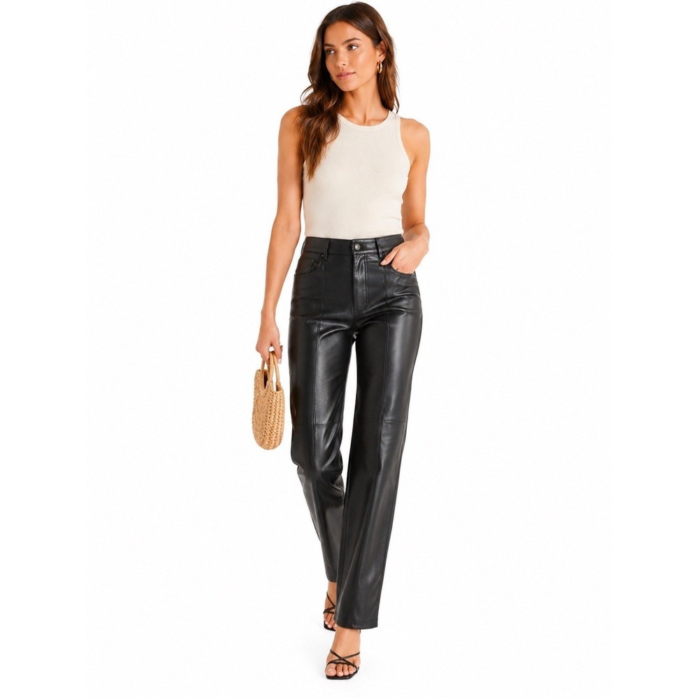 Black Vegan Leather Pants Womens 4 High Rise Straight Leg Trouser